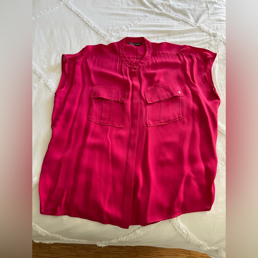 Vince Pink Sleeveless Boxy Blouse with Mandarin Collar